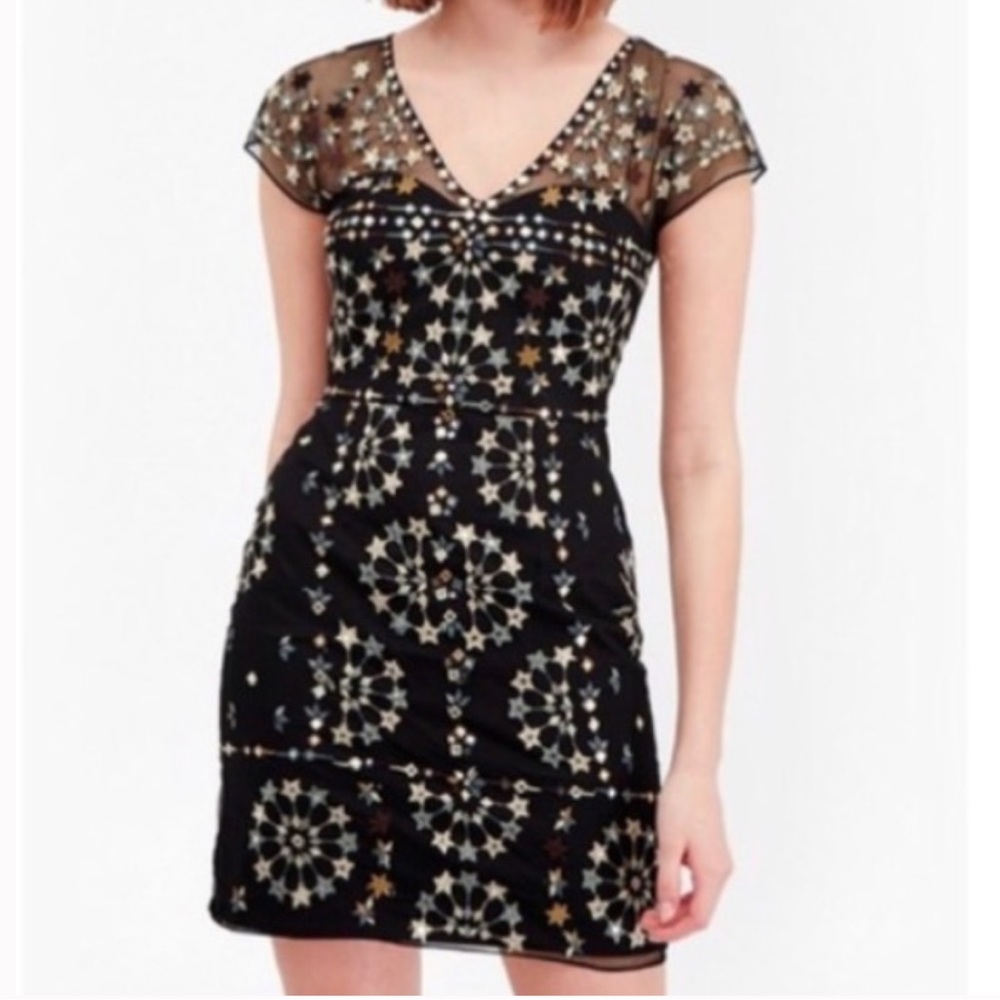 NWT! NYE Dress! French Connection Evie Cocktail Metallic Embroidered Sparkle 4